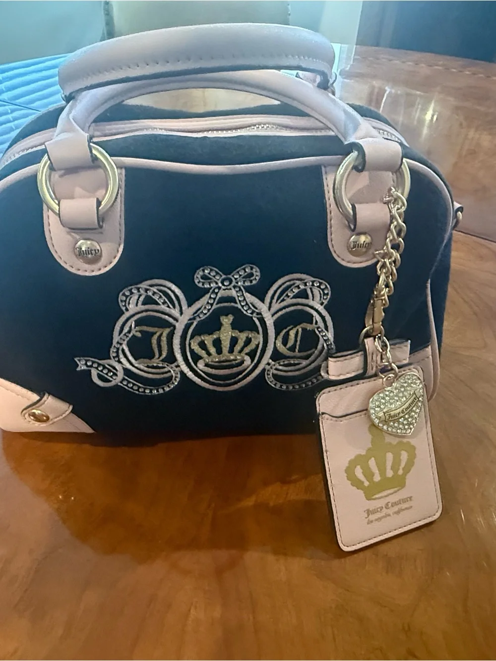 Juicy Couture Lovers Club Y2K Black & Pink Bowler Bag + Charms